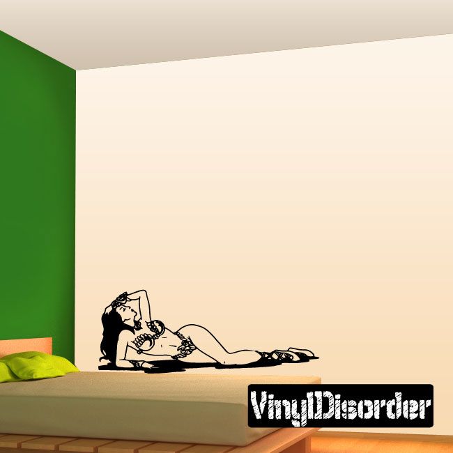 Reclining warrior princess decal, black silhouette holding a weapon