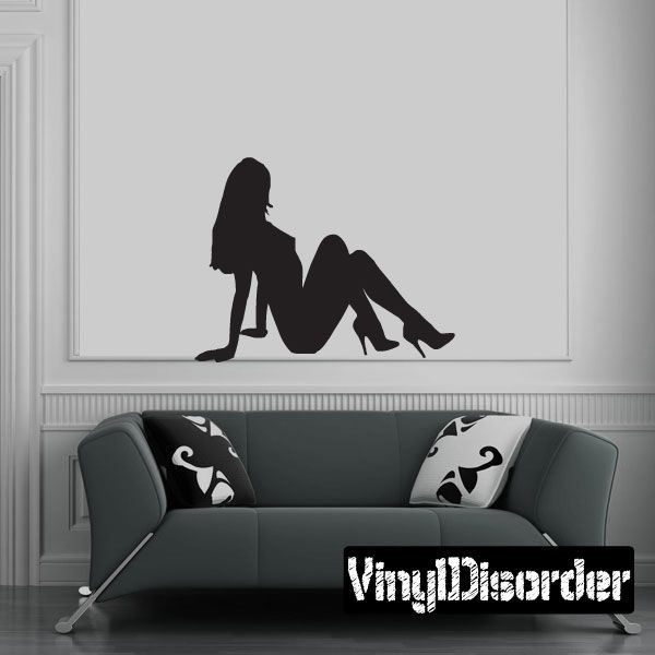 Reclining woman heels silhouette wall decal, black figure reclining on floor