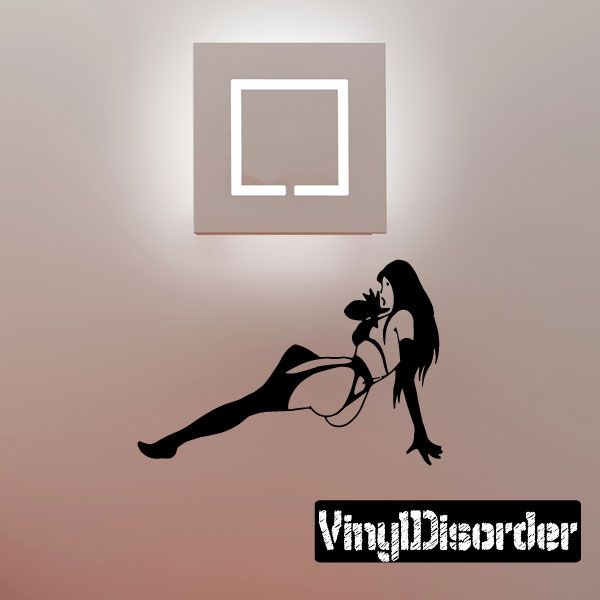 Reclining woman lingerie decal, black silhouette with long hair, lingerie outline
