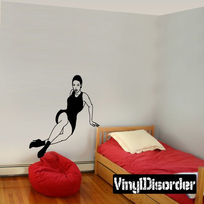 Reclining woman decal in short black dress silhouette