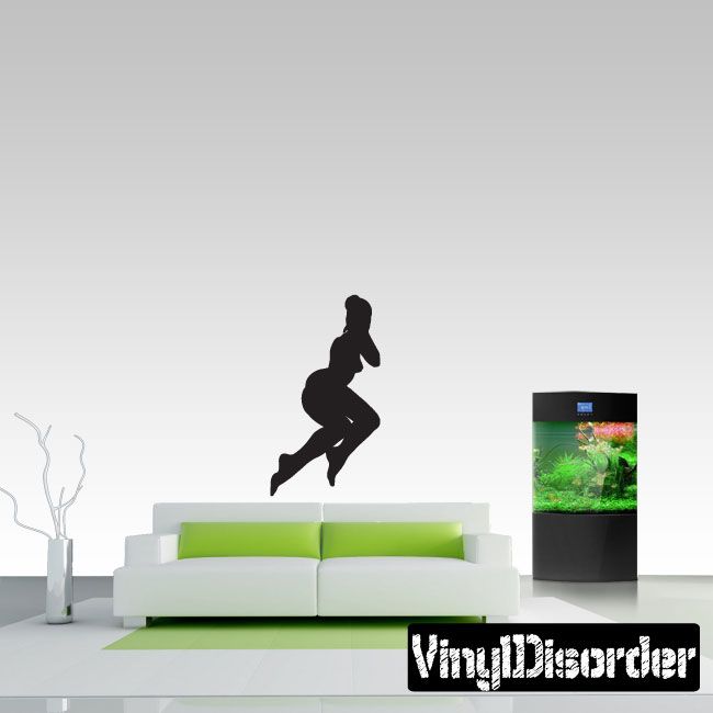 Reclining woman silhouette decal, black figure in seated pose