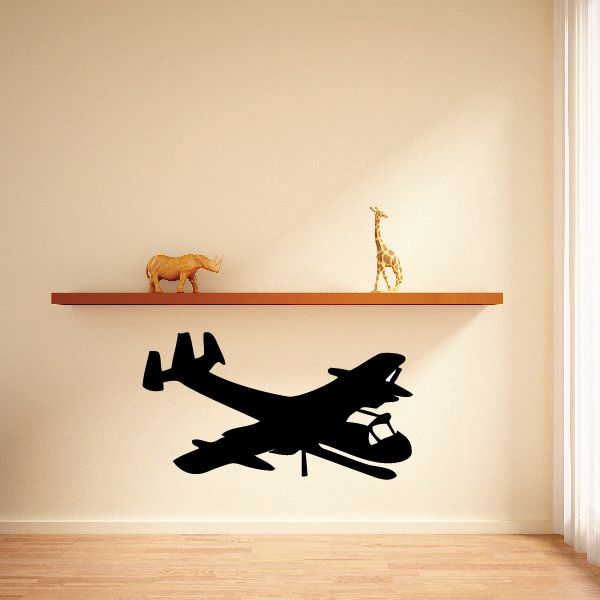 Seaplane decal with black silhouette, propeller and floatplane design