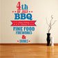Fourth of July BBQ flag decal in red and blue with stars and banner text