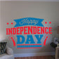 Independence Day decal: “Happy Independence Day” red and blue text with stars