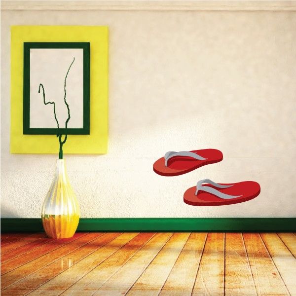 Red flip-flop sandals sticker with grey accents, two pieces