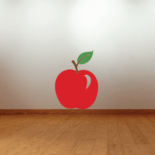 Red apple wall decal with green leaf and stem