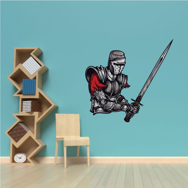 Red knight in armor sticker, holding a sword with red cape