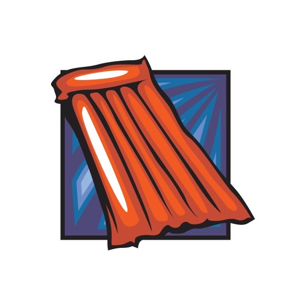 Red pool raft sticker, orange raft with blue water background