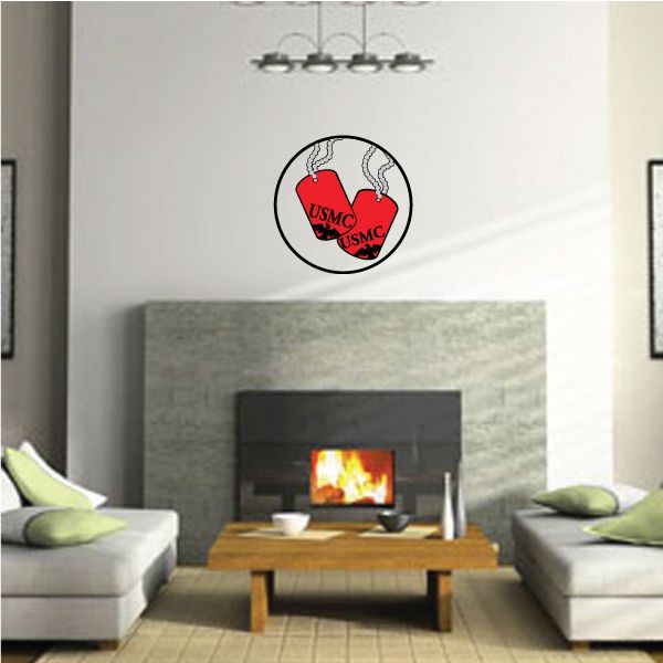 Image of Red USMC Eagle Dog Tags Printed Die Cut Decal