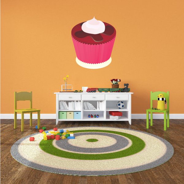 Red cupcake sticker with dark cherry topping and white swirl frosting