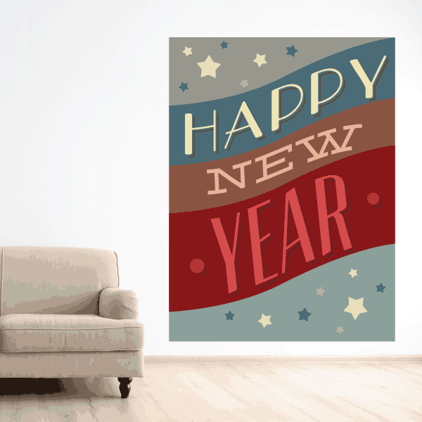 Image of Red White and Blue Happy New Year Sticker