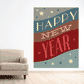 Happy New Year sticker with red, white, and blue stripes, gold lettering, and stars