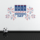 Independence Day sticker with 2015 banner and fireworks, red white blue.