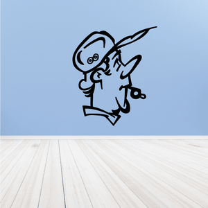 Referee blowing whistle decal, cartoon referee in light blue holding whistle