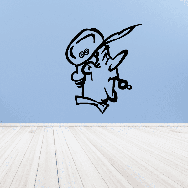 Referee blowing whistle decal, cartoon referee in light blue holding whistle