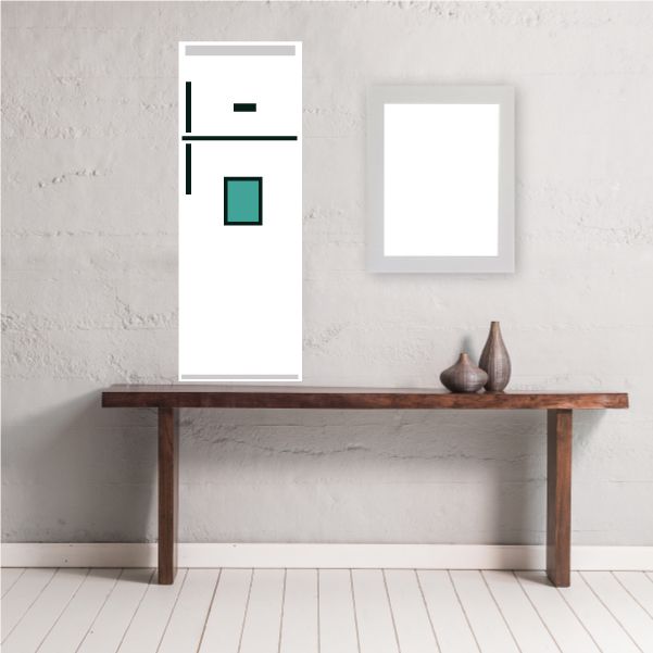 Refrigerator wall decal vinyl sticker with outlined fridge and teal door panel