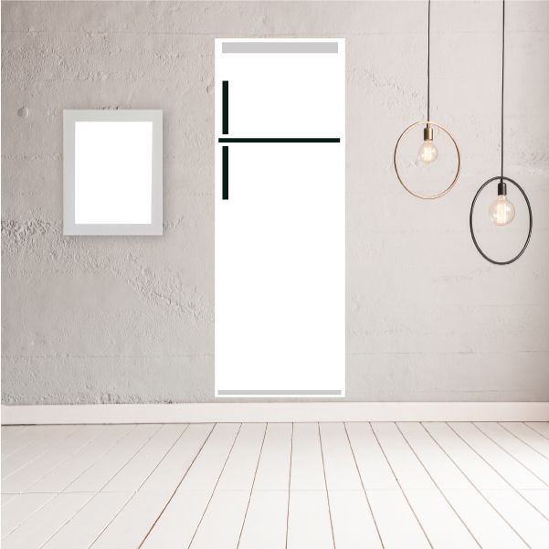 Refrigerator wall decal vinyl, tall rectangle with black line graphic and small bars