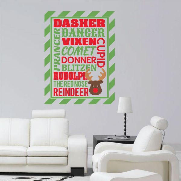 Image of Reindeer Names Typography Printed Decal