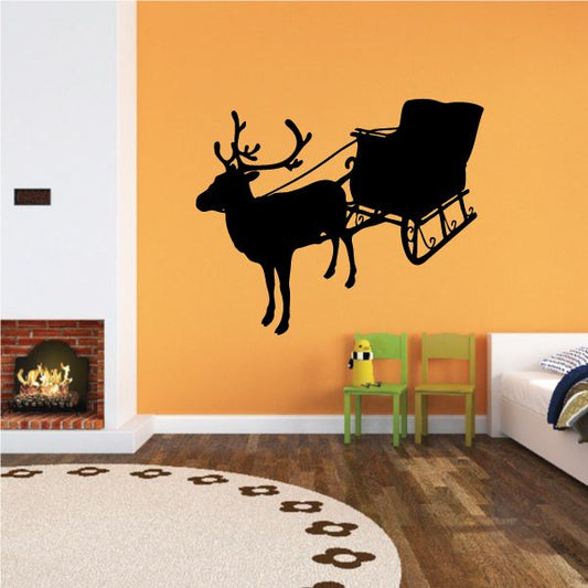 Image of Reindeer Pulling Sleigh Silhouette Decal