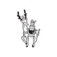 Reindeer with gifts decal in black line art, standing and holding a present