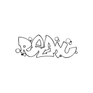 Graffiti decal with black outline RELAX lettering and bubble accents