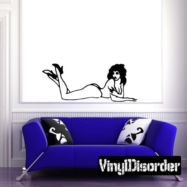 Reclining woman bikini decal, black silhouette lying on side