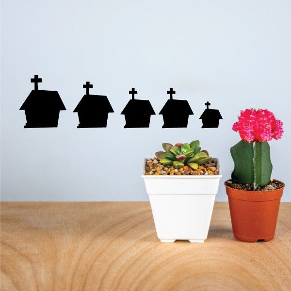 Religious house family kit decal: black house shapes with crosses wall stickers