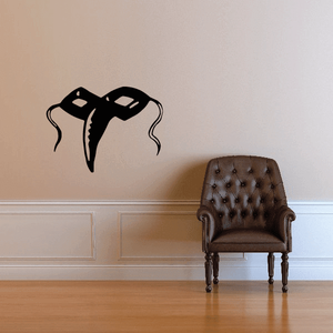 Renaissance mask decal with black half-mask and curled ribbon ties