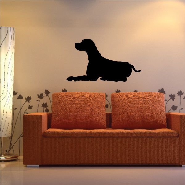 Resting coonhound decal with black resting dog silhouette