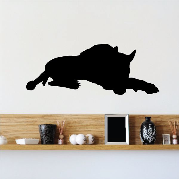 Resting Doberman Pinscher decal, black dog silhouette lying down.