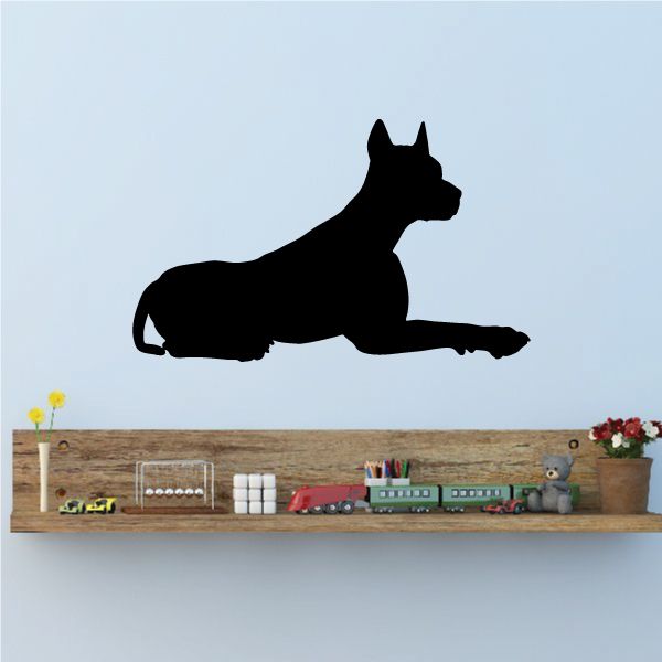 Resting Doberman Pinscher decal: black resting dog silhouette