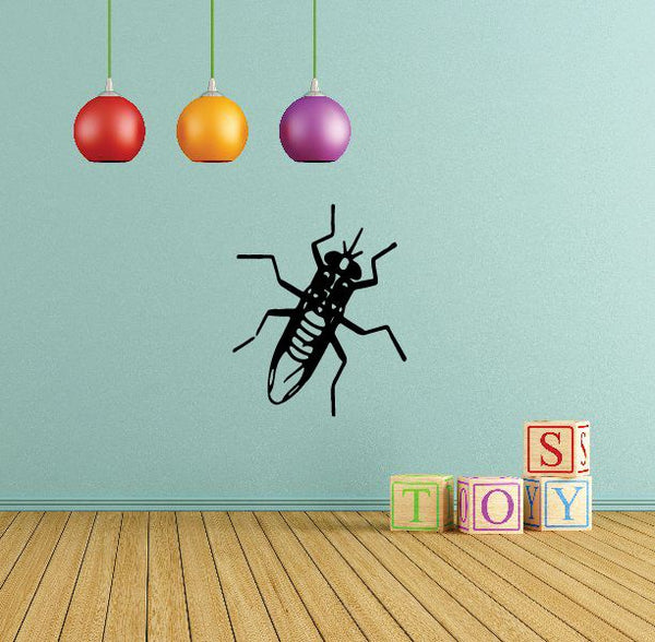 Black resting house fly wall decal with detailed legs and antennae