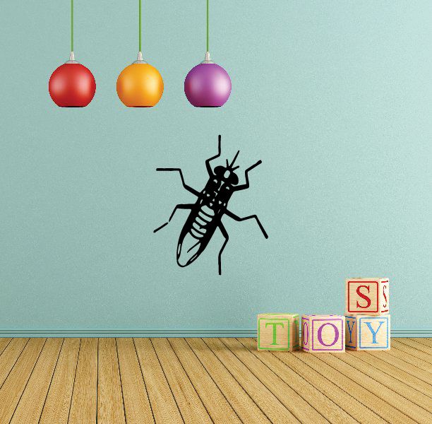 Black resting house fly wall decal with detailed legs and antennae