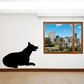 Resting wolf silhouette decal, black sitting wolf profile on wall