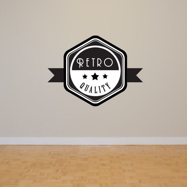 Retro quality vinyl wall decal: black-and-white badge with stars and banner