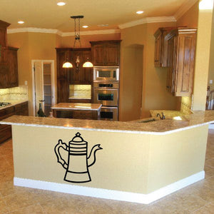 Retro teapot decal in black outline on cream cabinet front