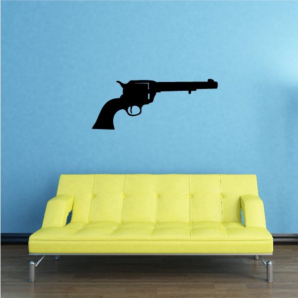 Revolver decal sticker with black revolver silhouette