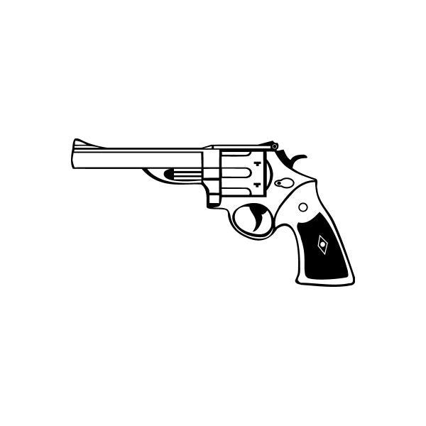 Revolver detail decal with black-and-white illustrated revolver, cylinder and trigger visible