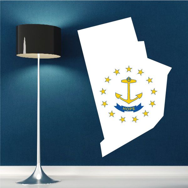 Rhode Island shape flag sticker with anchor, stars, and blue HOPE ribbon