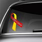 COVID-19 solidarity ribbon, red and yellow with script 'COVID-19 Solidarity'