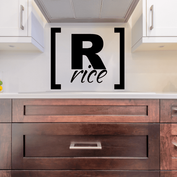 Rice decal with bold black 'IR' letters and cursive 'rice' logo