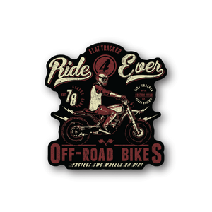 Dirt bike vinyl sticker with maroon motocross rider and Ride 4 Ever lettering