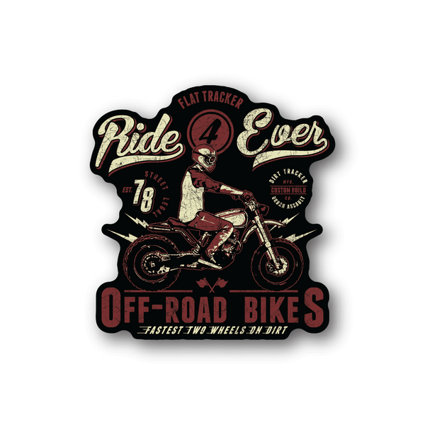 Dirt bike vinyl sticker with maroon motocross rider and Ride 4 Ever lettering