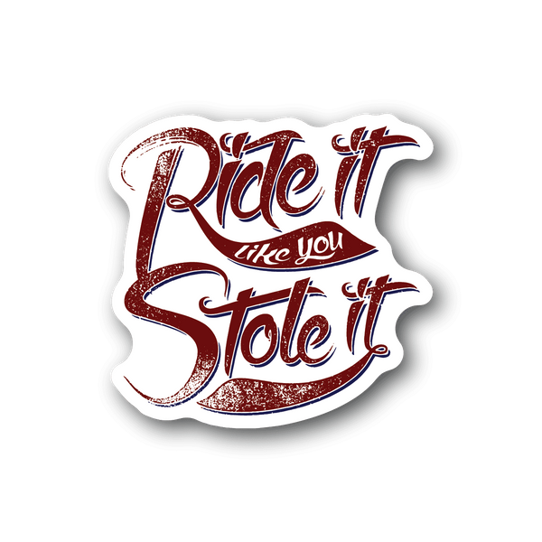 Vinyl sticker with red and white glitter typography, bold hand-lettered text