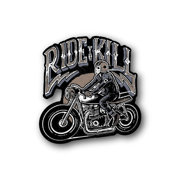BMX vinyl sticker with rider on motorcycle-style bike and RIDE TO KILL text