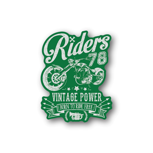 Riders vintage power motorcycle vinyl sticker with green graphic and text
