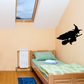 Black witch on broom stalking decal silhouette for wall