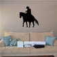 Cowboy riding horse wall decal, black silhouette