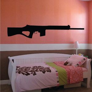 Black rifle wall decal silhouette with long barrel and stock