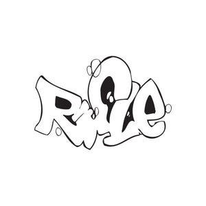 Graffiti rifle decal in black and white with bold cartoon outlines